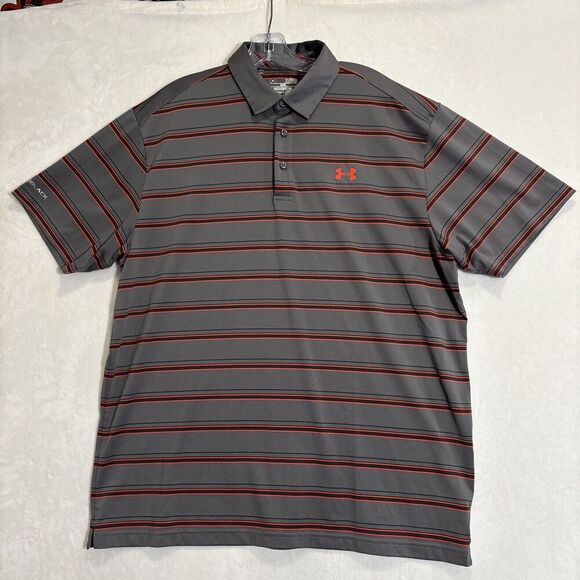 Under Armour Men's Golf Striped Polo Shirt Heatgear Loose Fit Coldblack XL - Picture 1 of 14